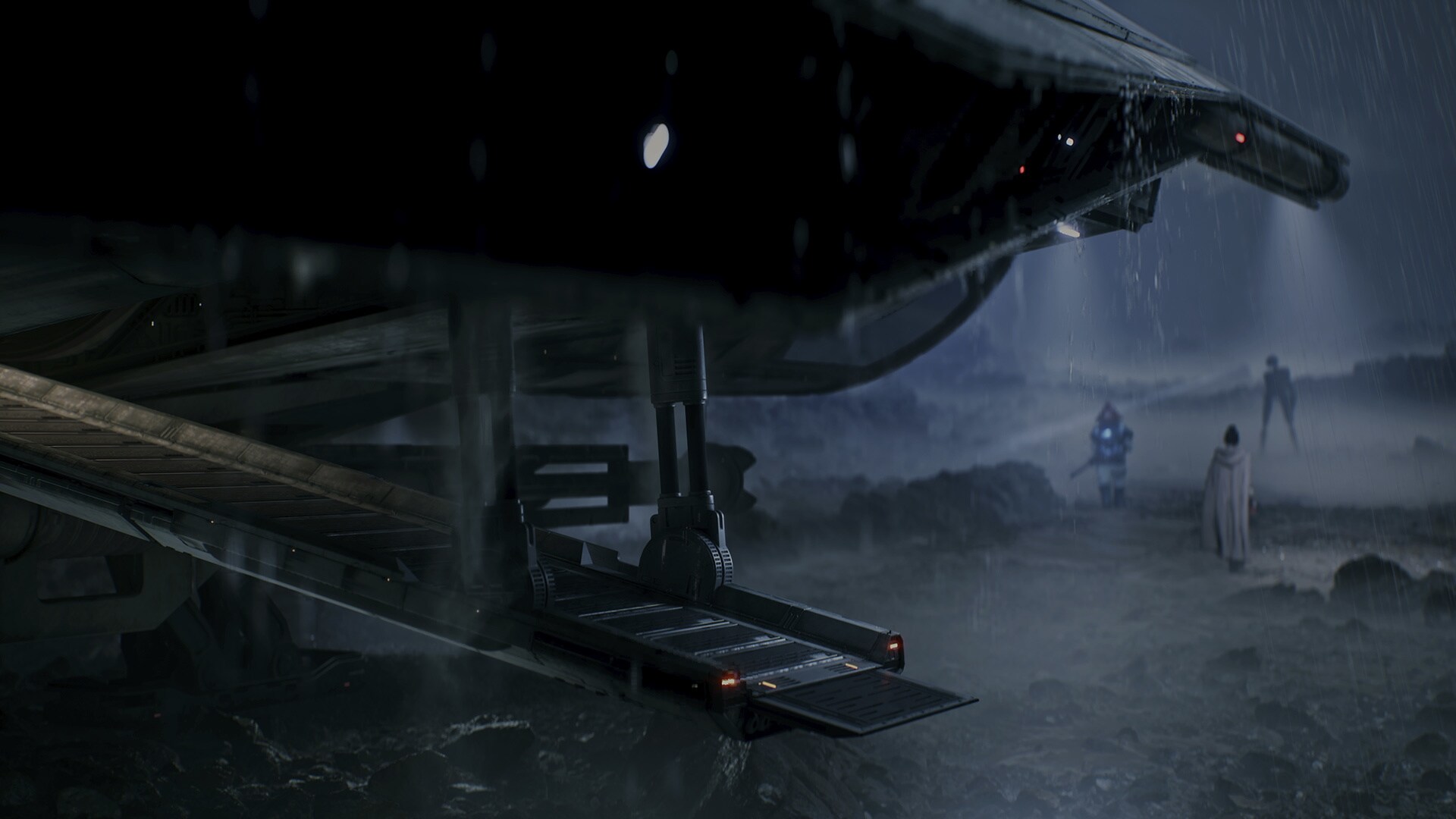 An unknown crew searches for answers on a rainy planet.