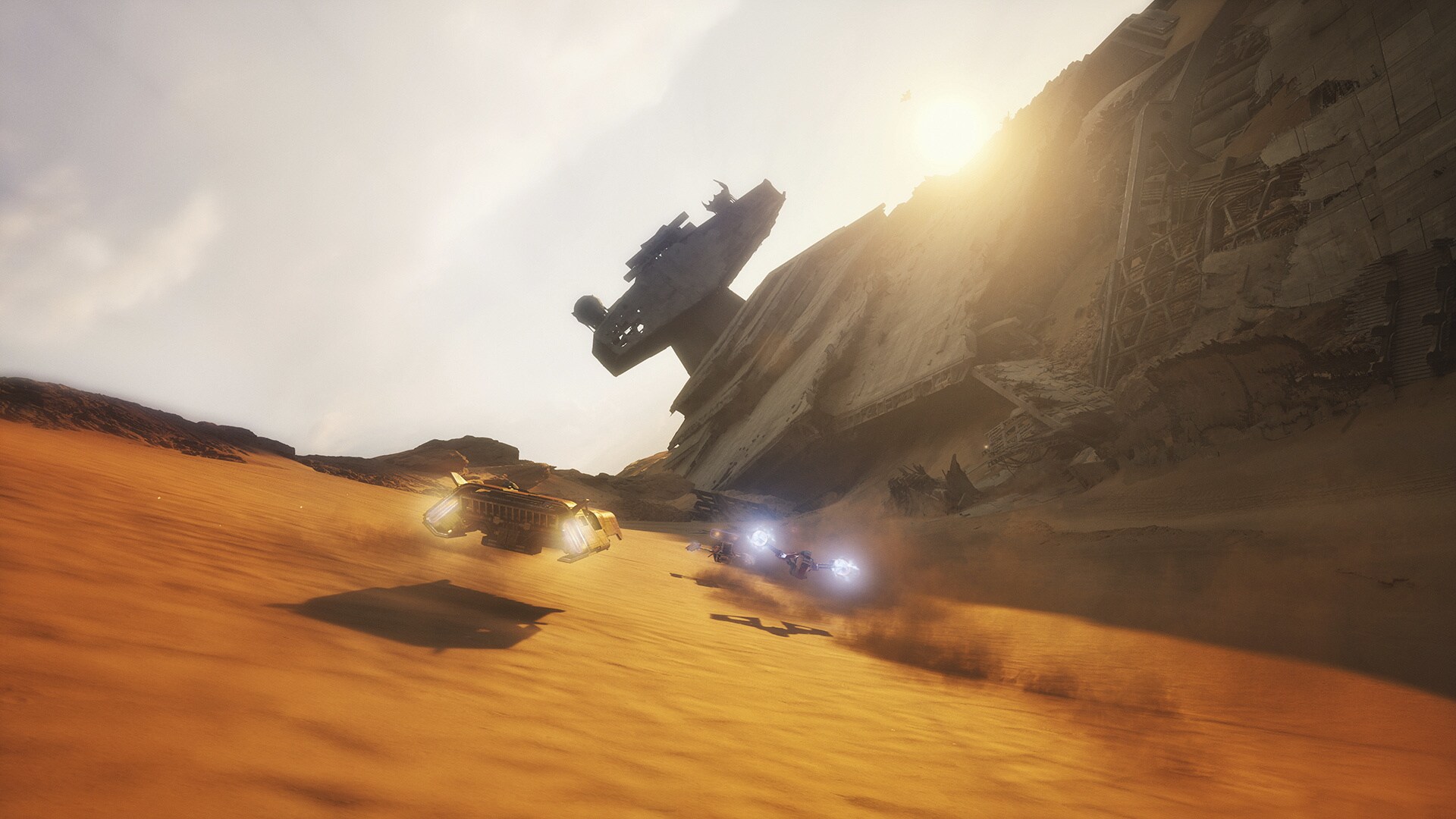 Racing through the Star Destroyer graveyard on Jakku.