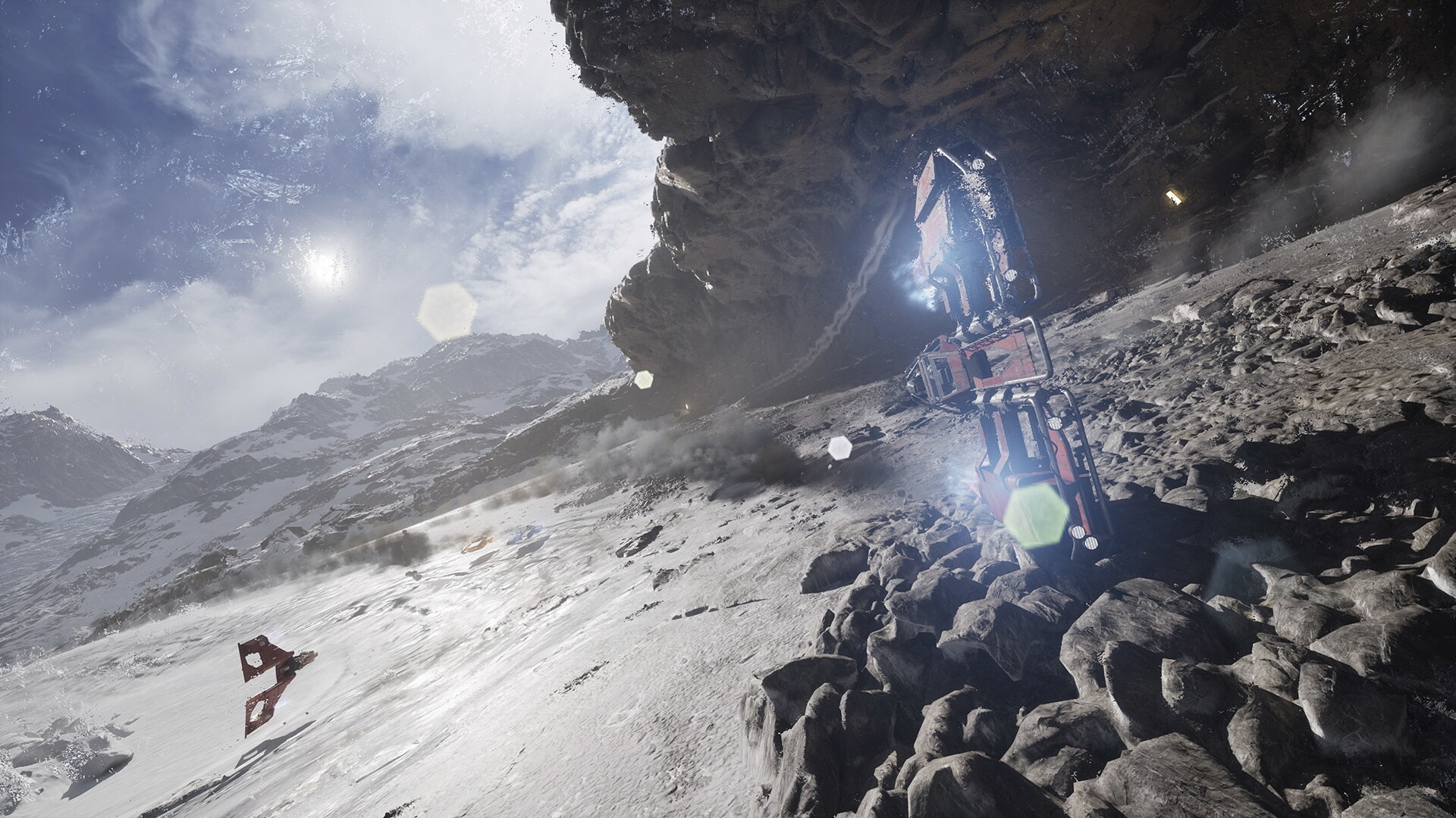 A skim speeder shows its knife-edge capability on Ando Prime.