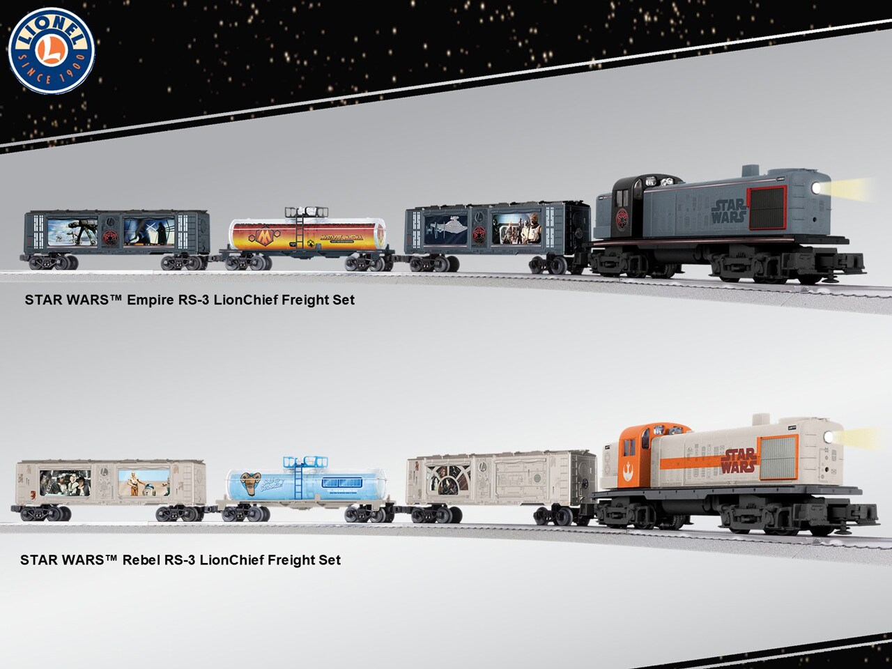 Star Wars: Empire and Rebel RS-3 Lion Chief Freight Sets with Bluetooth 5.0 by Lionel Trains