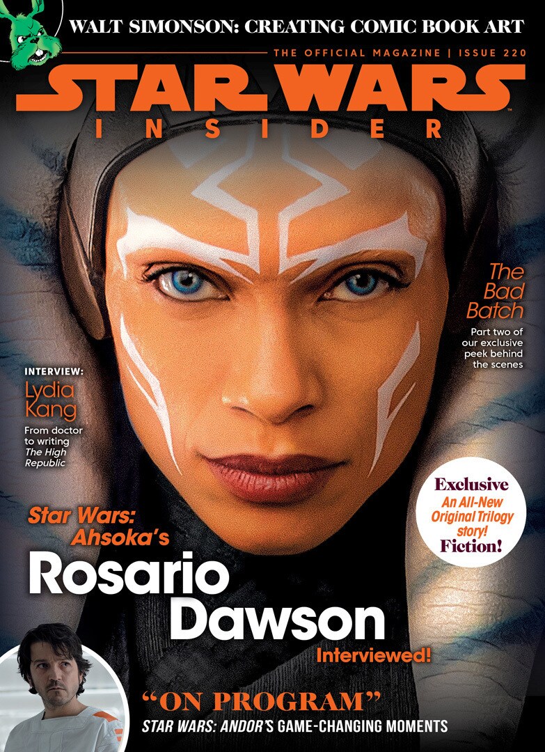 Star Wars Insider #220 newsstand cover featuring a closeup of Rosario Dawson as Ahsoka Tano.