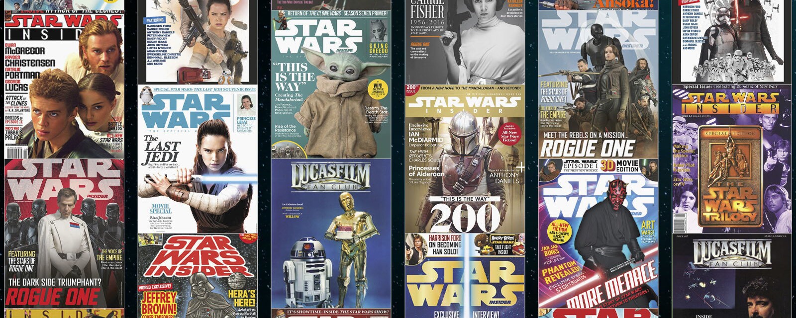 A graphic of Star Wars Insider covers.
