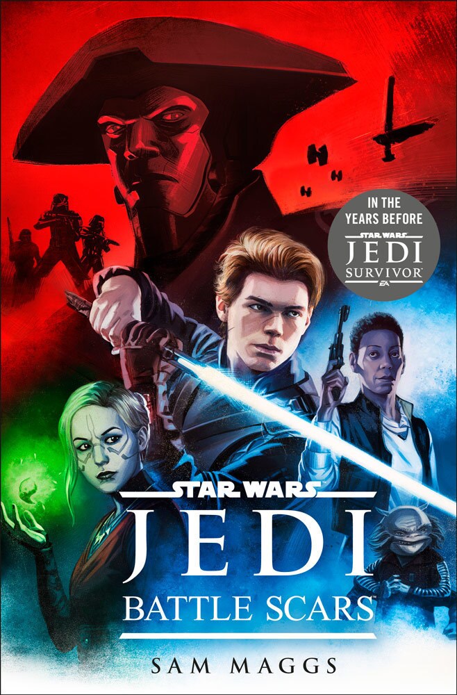 Cal Kestis and others on the book cover of Star Wars Jedi: Battle Scars.