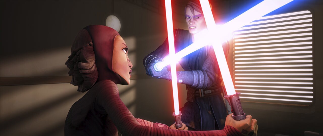 Anakin confronts Barriss at the Jedi Temple in Star Wars: The Clone Wars – Season 5, Episode 20, “The Wrong Jedi.”