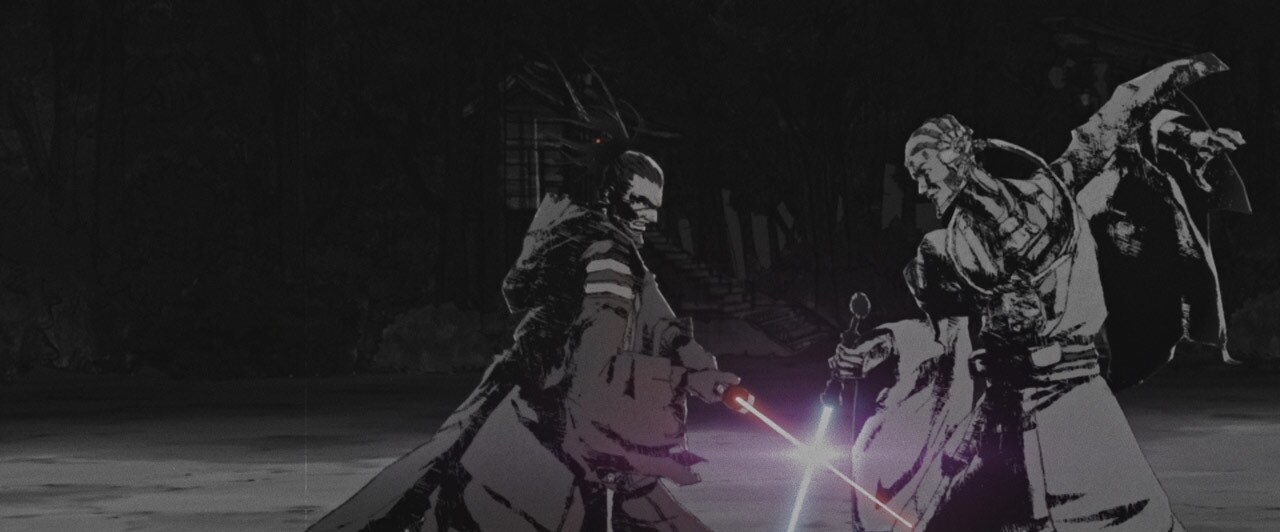 The Ronin faces the Grand Master in Star Wars: Visions — Volume 3, Episode 1 “The Duel: Payback.”