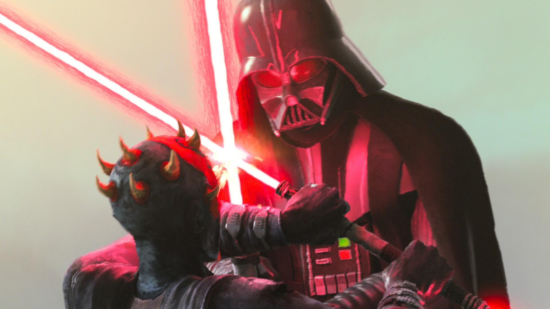 Darth Vader and Maul duel.