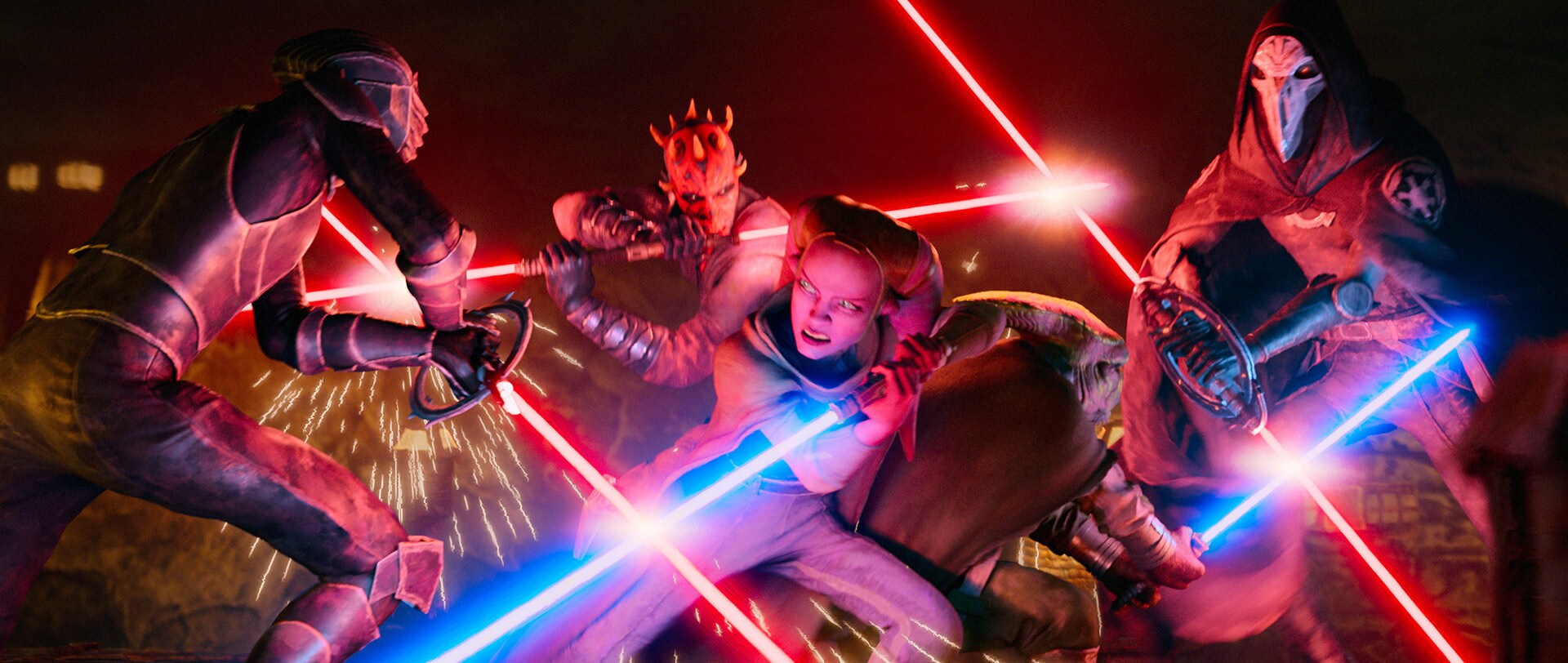 Maul, Devon, and Eeko-Dio Daki duel against the Inquisitors.