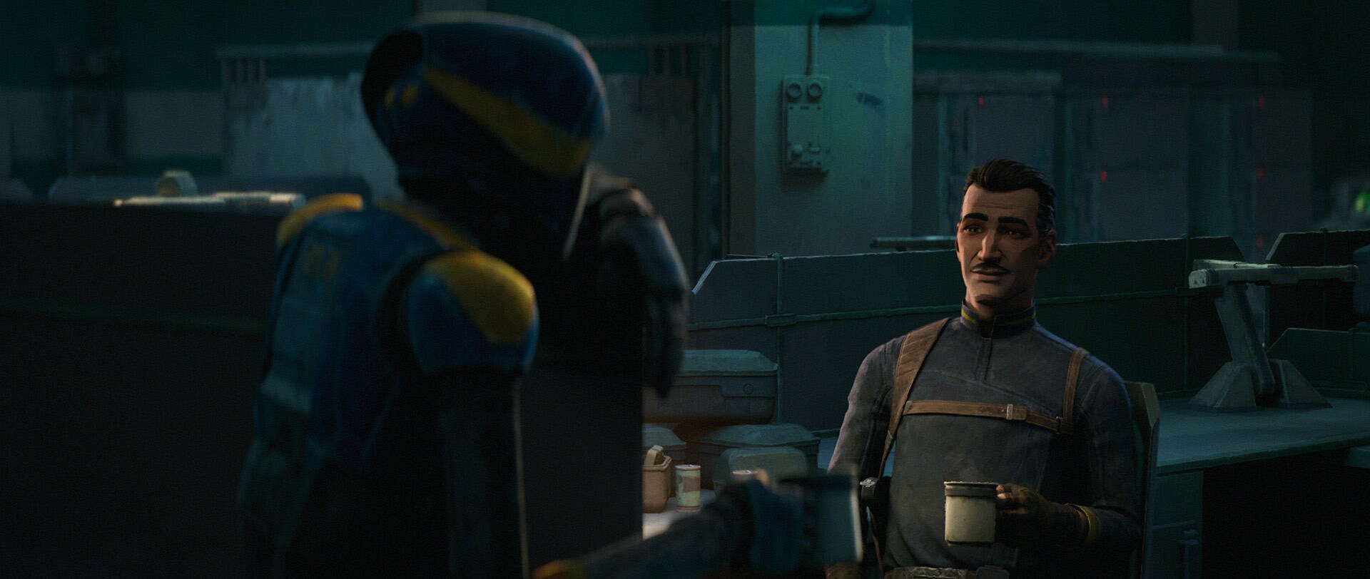 Lawson and Two-Boots share a cup of caf.