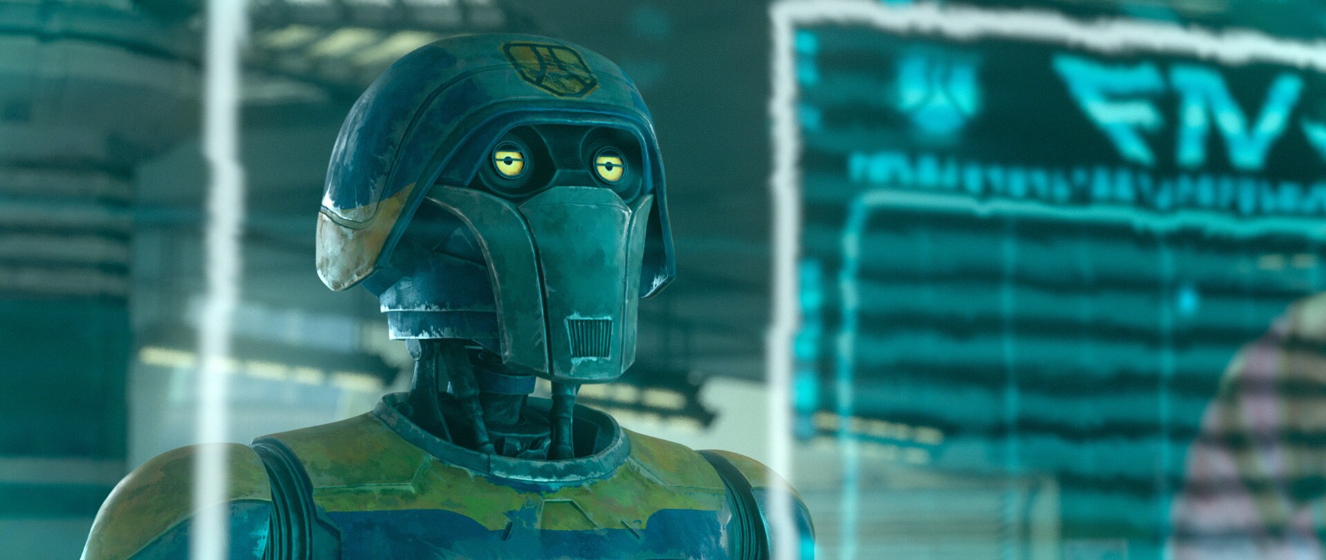 Two-Boots works at the Janix headquarters.