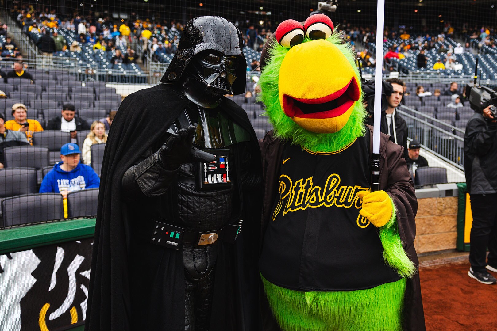 Darth Vader and the Pirate Parrot at the Pittsburgh Pirates' Star Wars Night game.