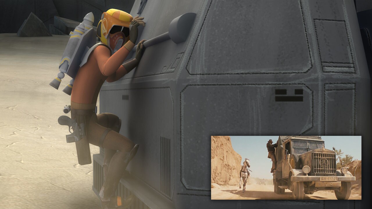 The chase to save Alrich Wren from the inside of a troop transport was inspired by both the truck...