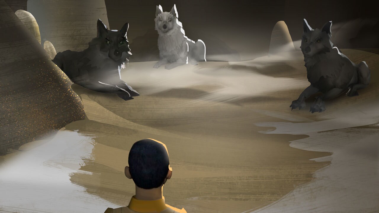 Loth-wolves and Ezra lighting concept art by Molly Denmark.