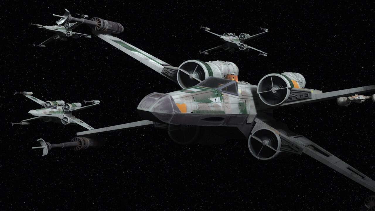 This episode marks the series debut of the classic X-wing fighters. They have a green livery not ...
