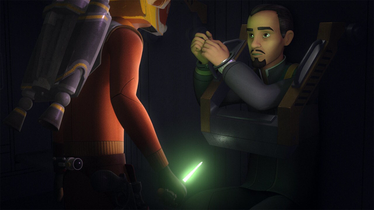 Finally, Ezra slices his way into the vehicle holding Sabine’s father and frees him.