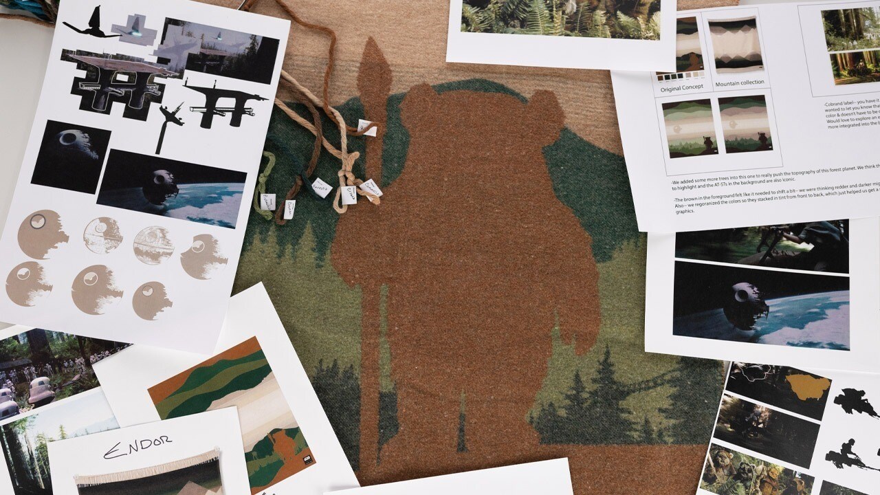 Ewok blanket with concept art on top