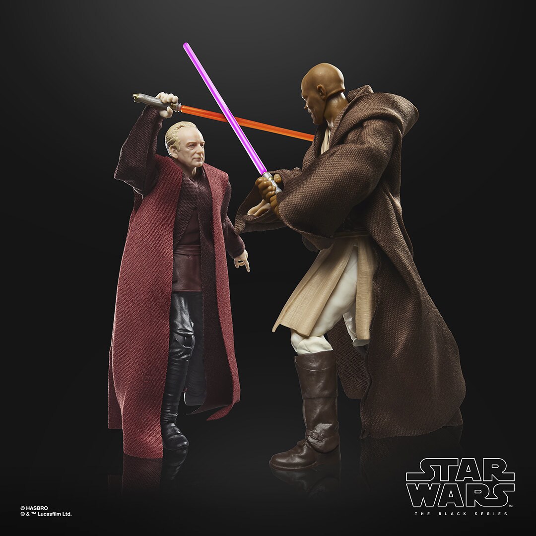 SDCC 2025: Hasbro's Star Wars: Revenge of the Sith duel with Darth Sidious and Mace Windu.