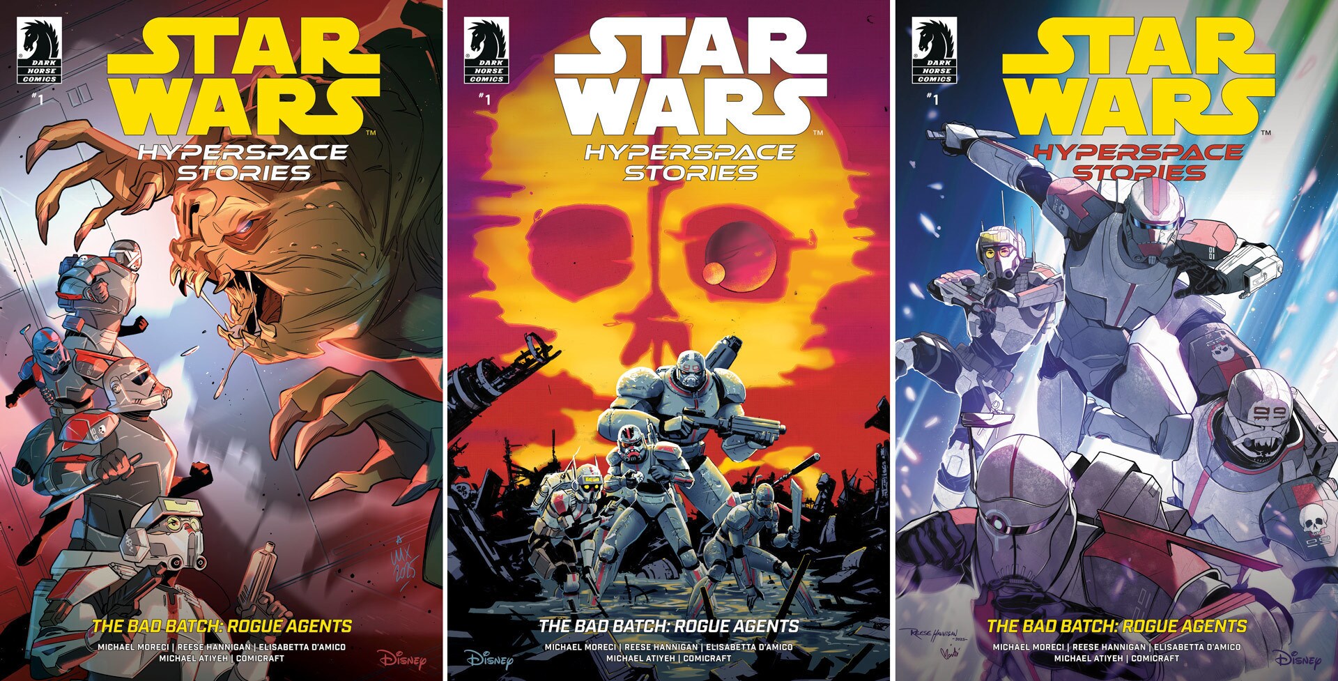 Star Wars: Hyperspace Stories: The Bad Batch: Rogue Agents (L) cover and (R) variant covers