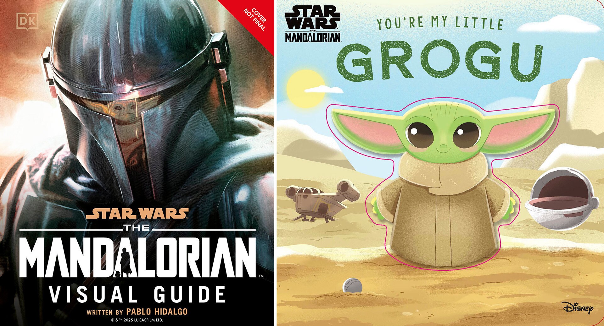 (L) Star Wars: The Mandalorian Visual Guide cover and (R) Star Wars: You’re My Little Grogu cover