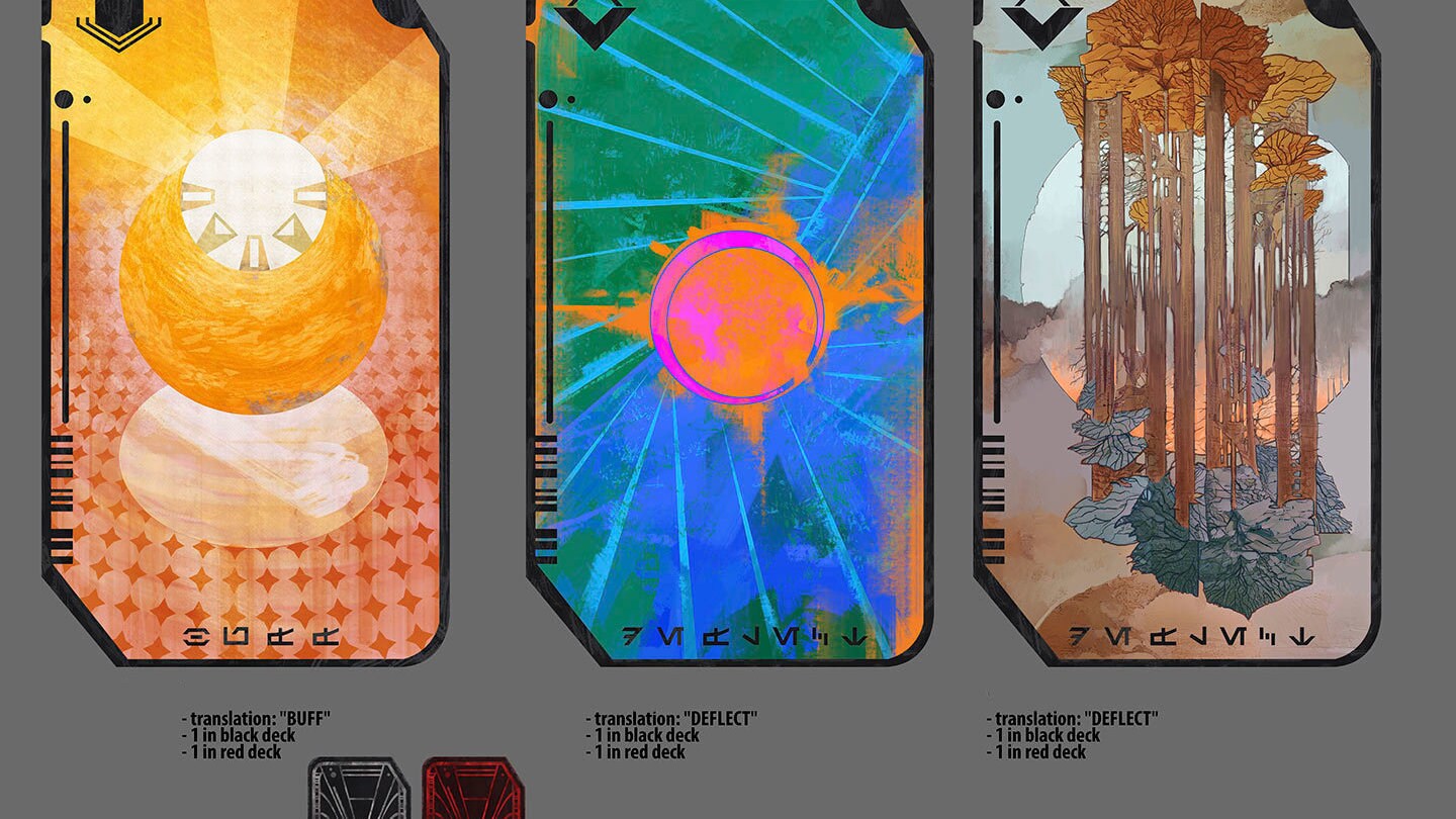 Balaans spell cards concept art by Dawn Carlos, Taylor Chojecki, and Andre Kirk