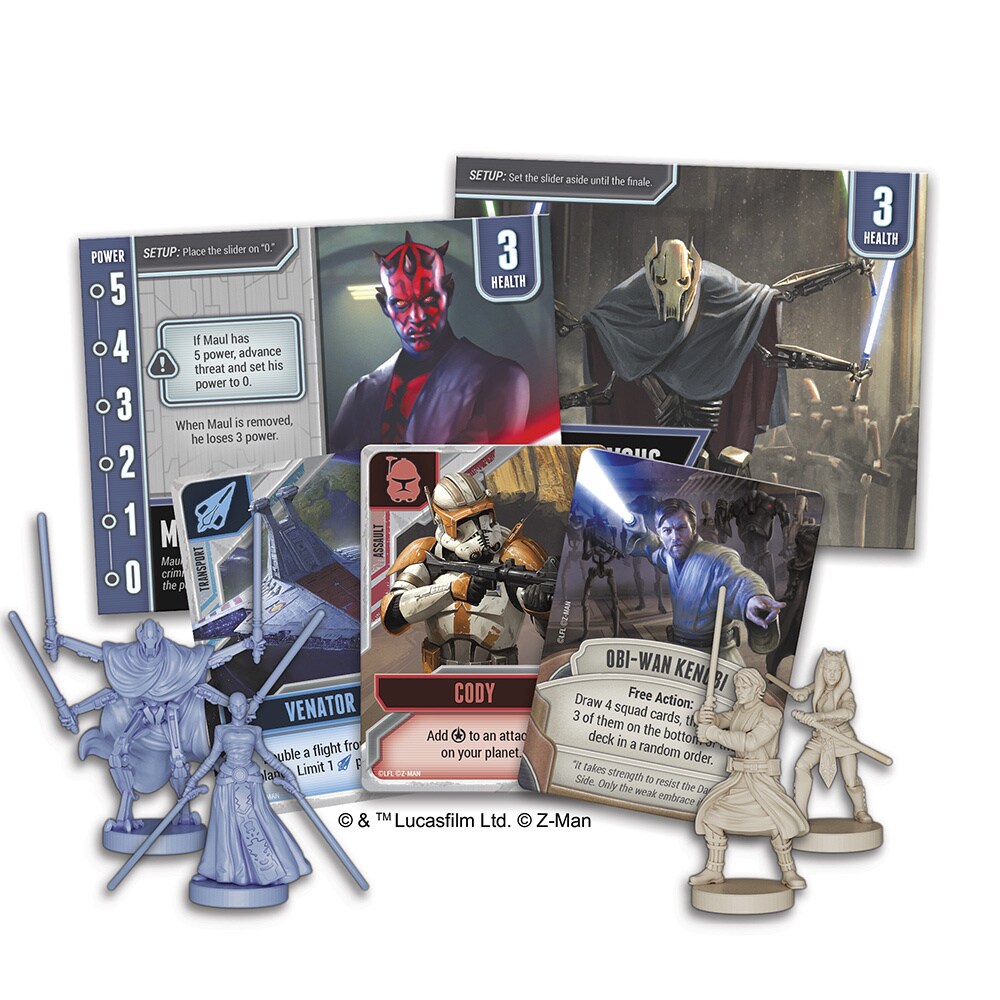 Star Wars The Clone Wars tabletop game cards and figures