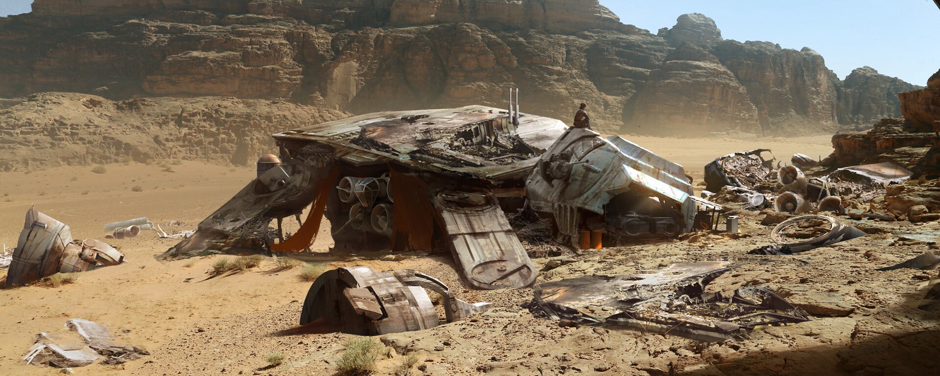Fallen AT-AT walker concept art by Andrée Wallin and Doug Chiang.