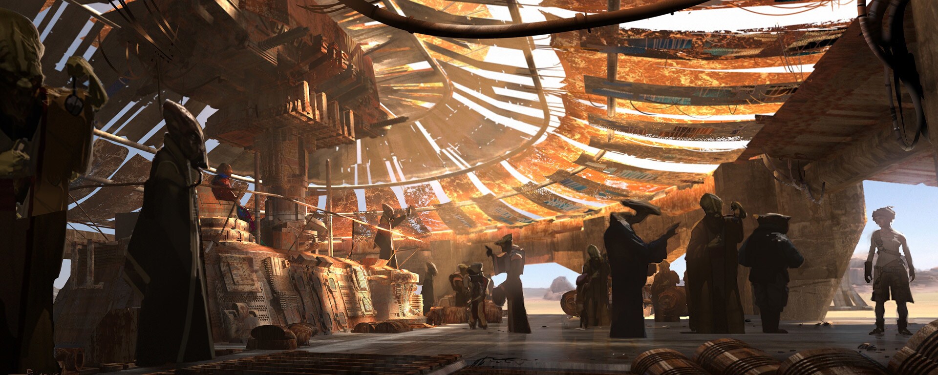 Unkar Plutt’s Niima Outpost concept art by Erik Tiemens.