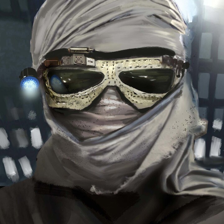Rey’s scavenged goggles and headwrap concept art by Glyn Dillon.