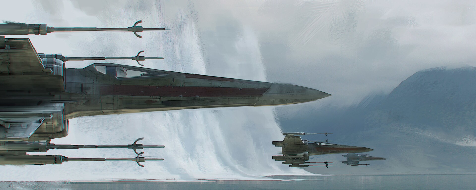 Resistance X-wing starfighters concept art by James Clyne.