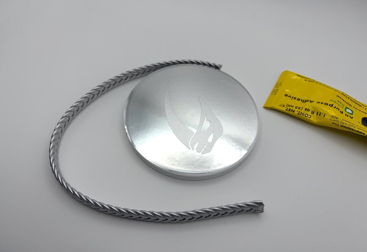 Cut a piece of silver trim or cording about 11.5” long.