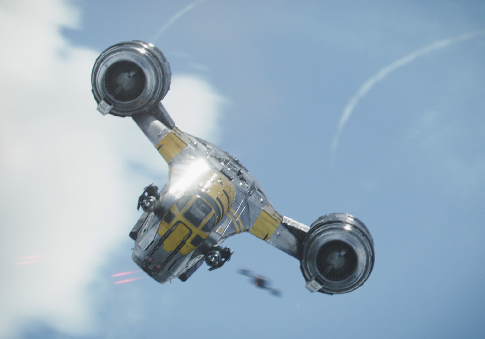 The Razor Crest in flight.