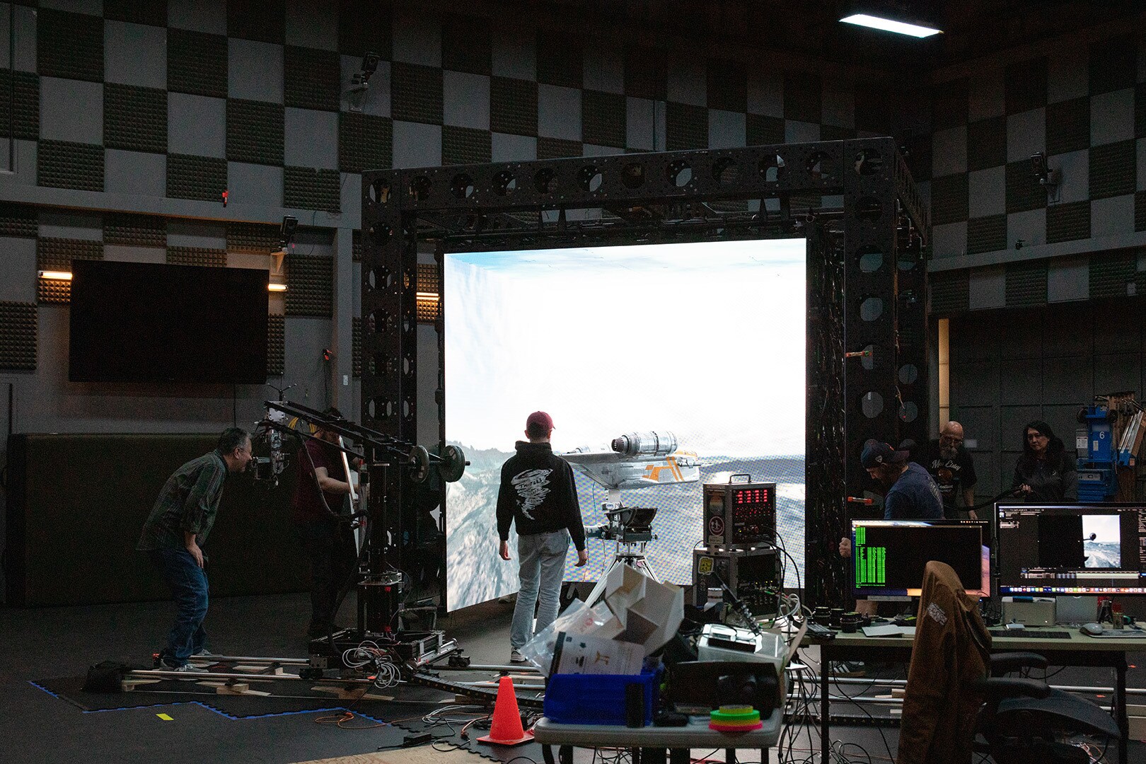 The Razor Crest model filmed inside "the gazebo."