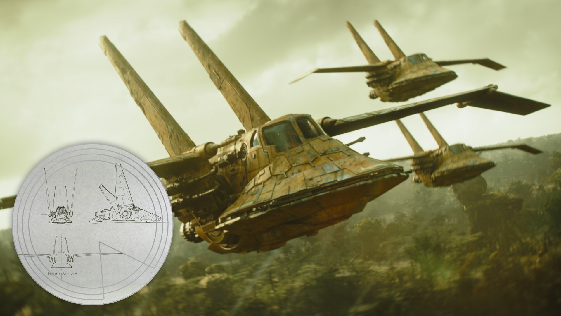The Hutt fighter was inspired by a 1981 Imperial Shuttle design by Return of the Jedi production designer Norman Reynolds.