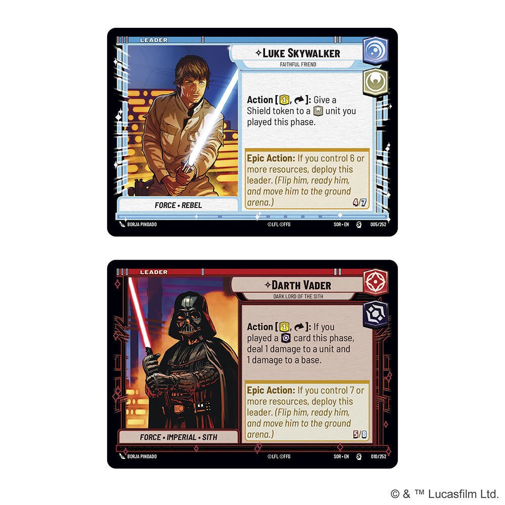 Star Wars: Unlimited Luke Skywalker and Darth Vader cards