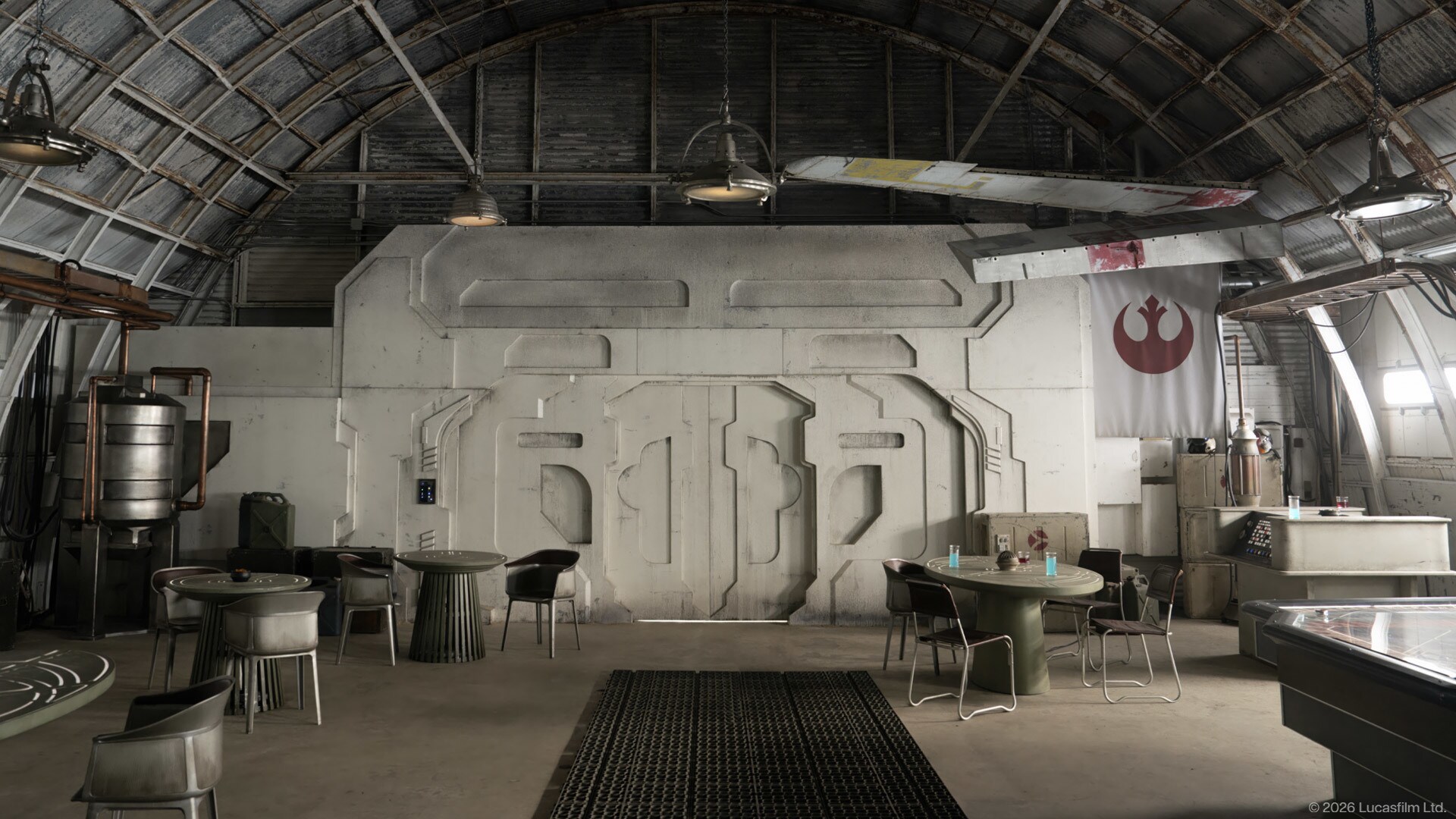 The interior of a building in Star Wars: The Mandalorian and Grogu.
