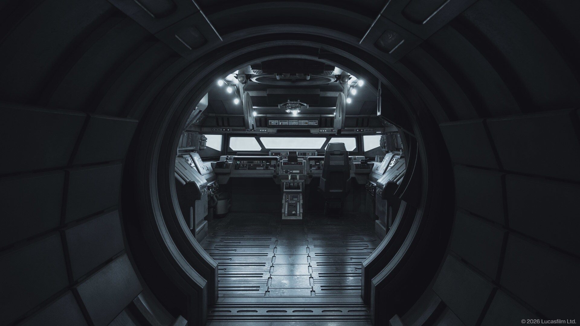 Interior shot of a vehicle in Star Wars: The Mandalorian and Grogu.