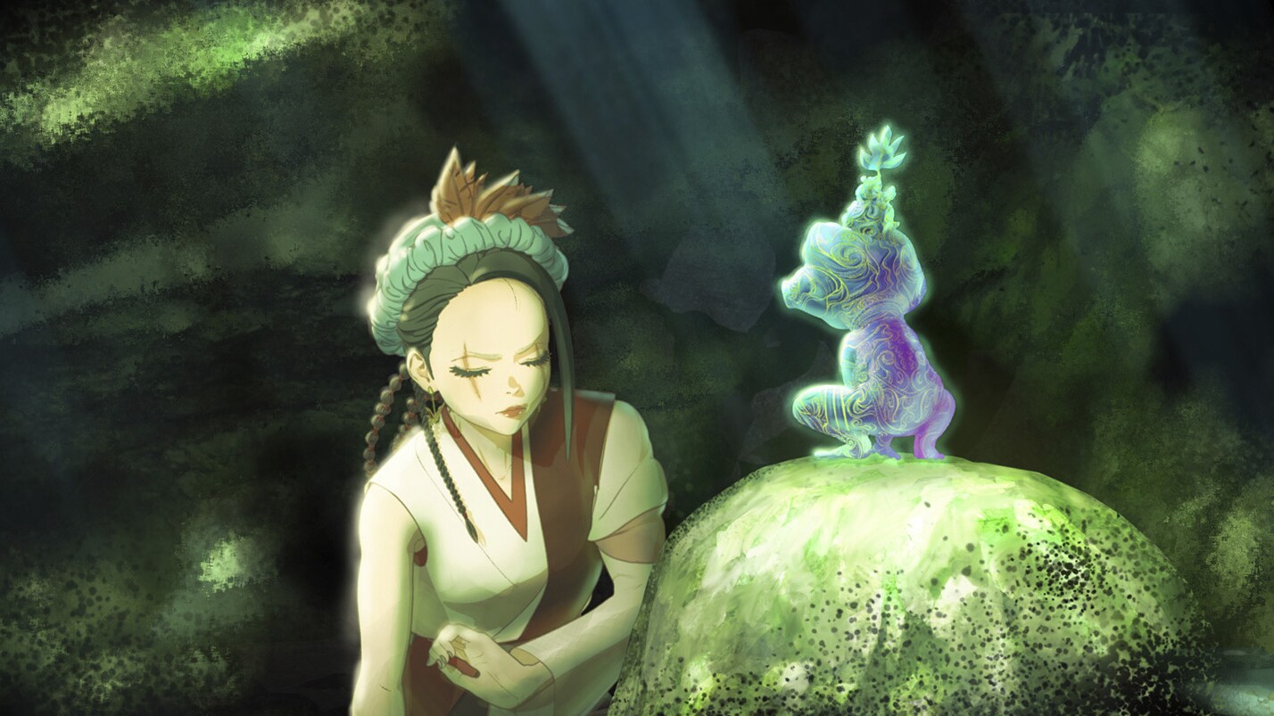 Nakime and Toad concept art by Kazuma Teshigahara, Mizuha Ii, and Yoshikatsu Matsumoto.