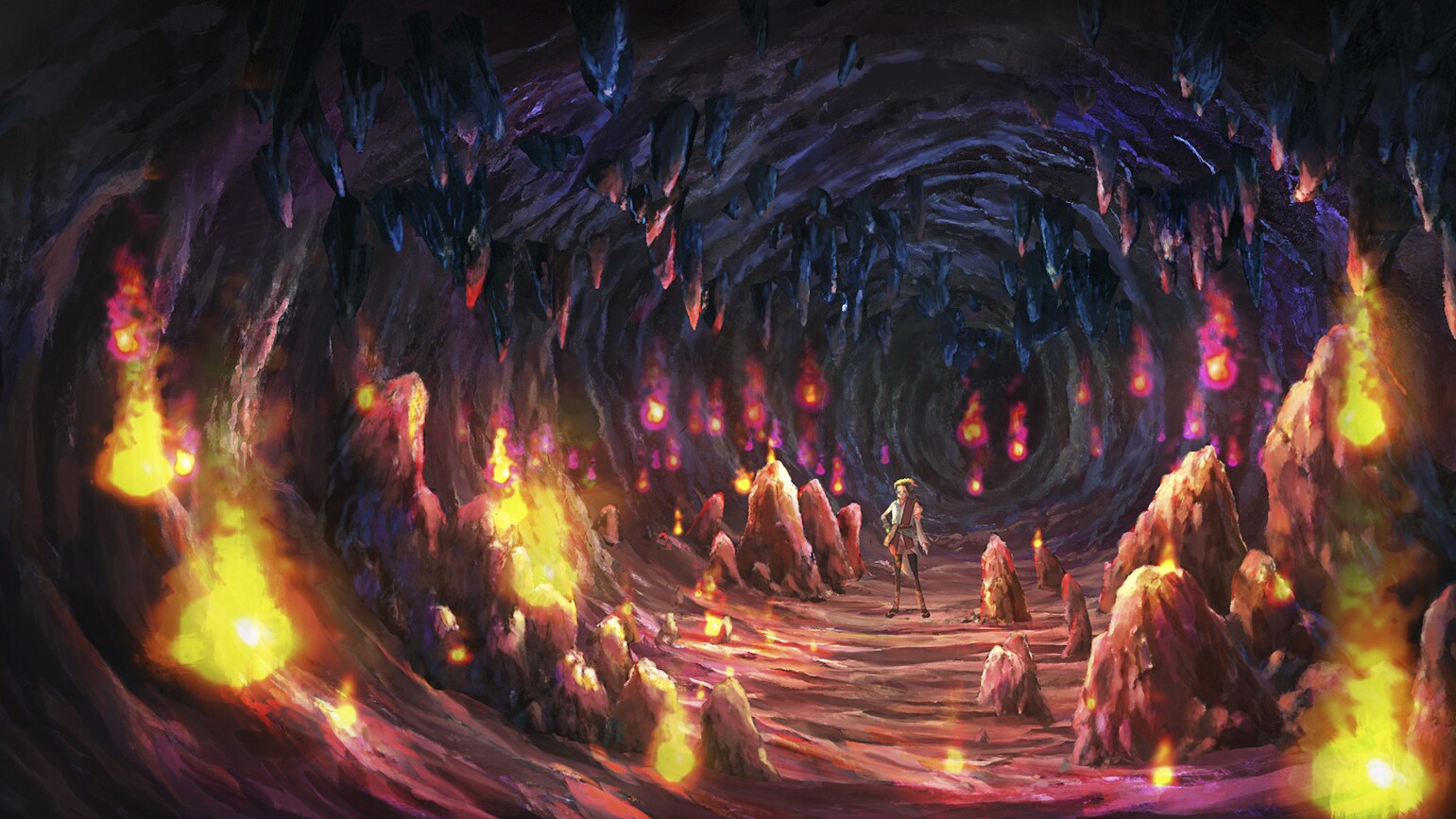 Cave concept art by Yoshikatsu Matsumoto.