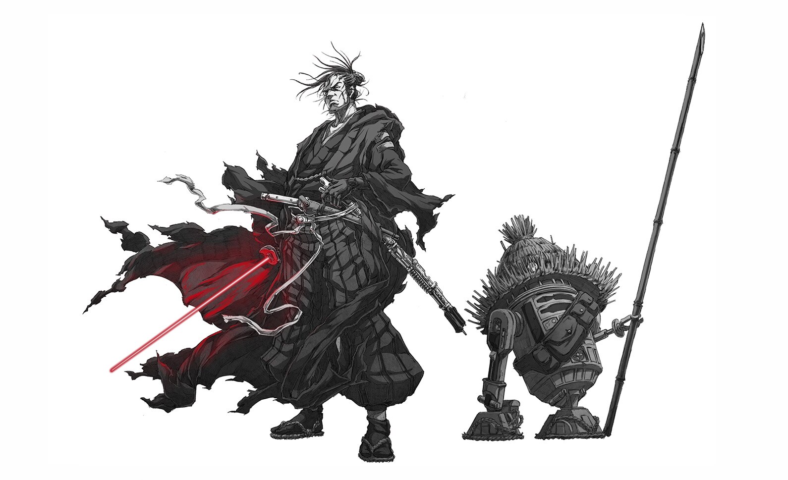Ronin and R5-D56 concept art by Takashi Okazaki.