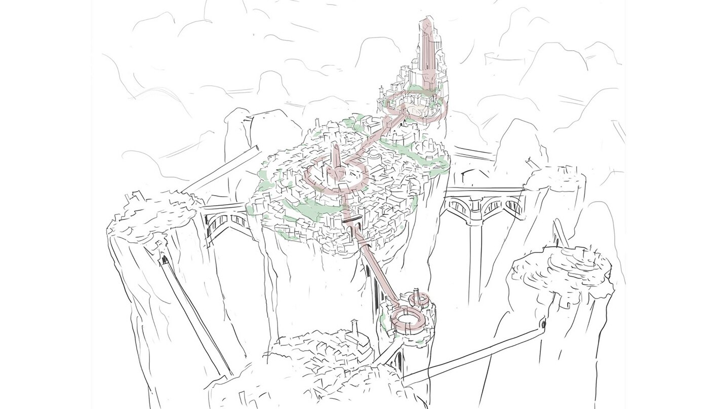 Zenarita streets concept art by Zhou Yuxi.