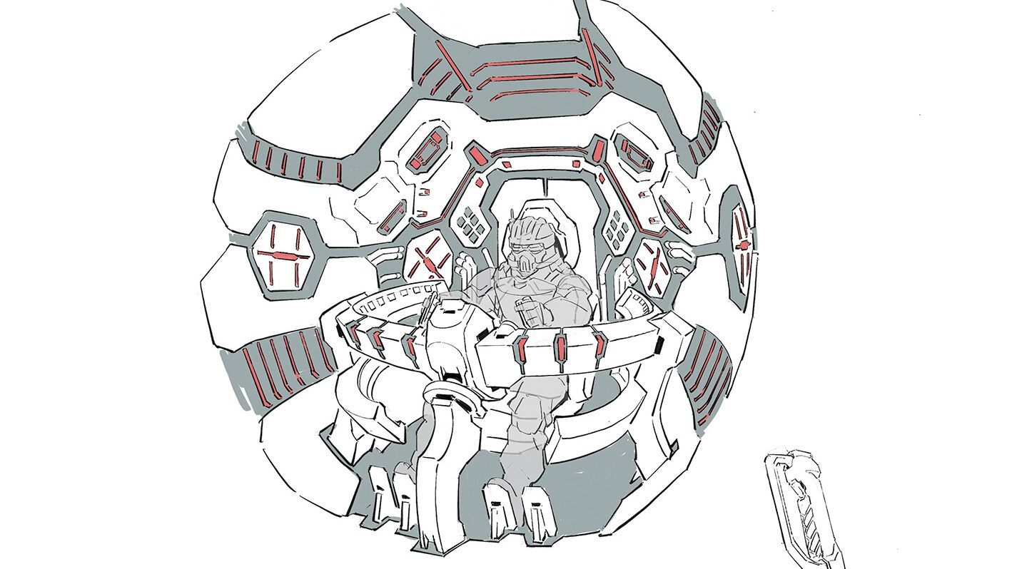 Starship cockpit concept art by Yoh Yoshinari.