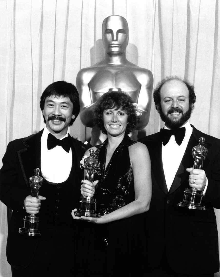 Richard Chew, Marcia Lucas, and Paul Hirsch win the Academy Award for Best Film Editing.