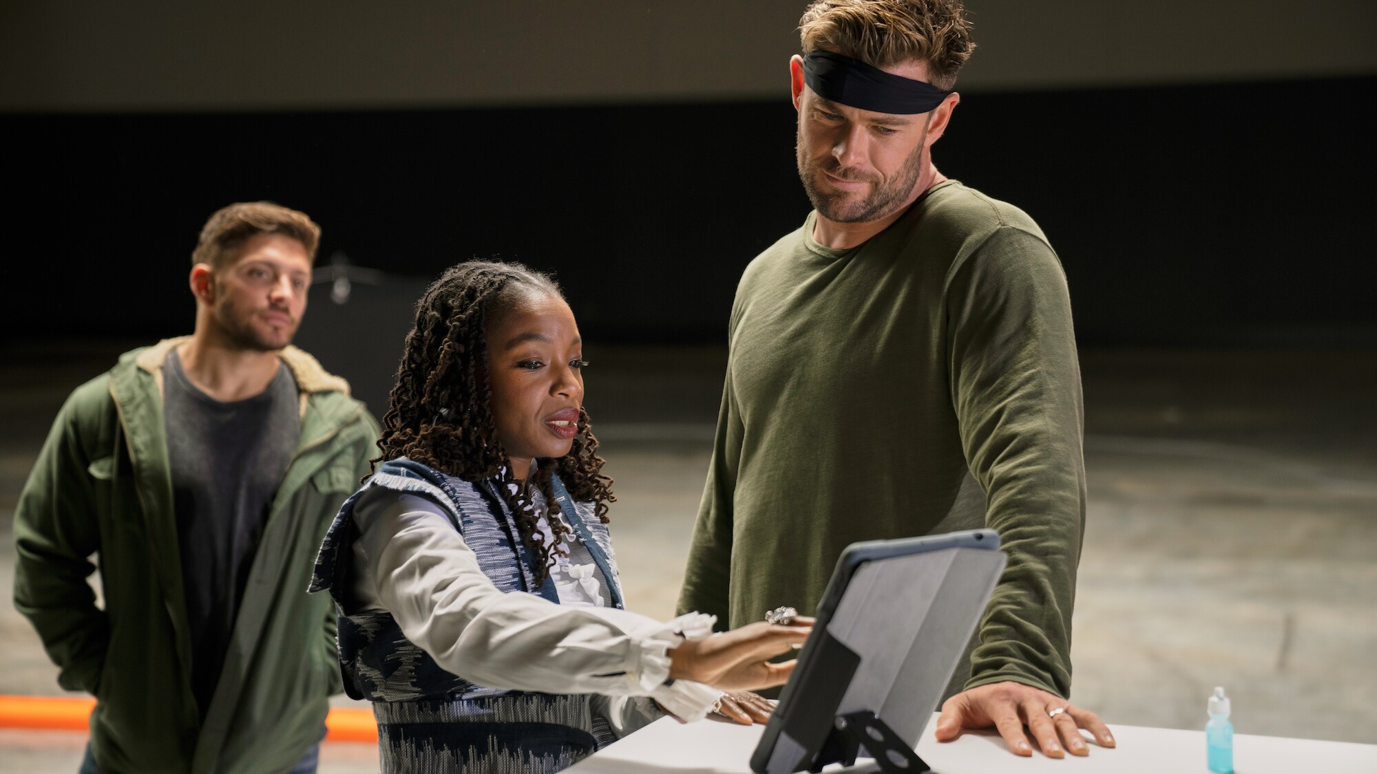 Luke Zocchi watches as Dr. Modupe Akinola measures Chris's physiological responses. (National Geographic for Disney+/Craig Parry)