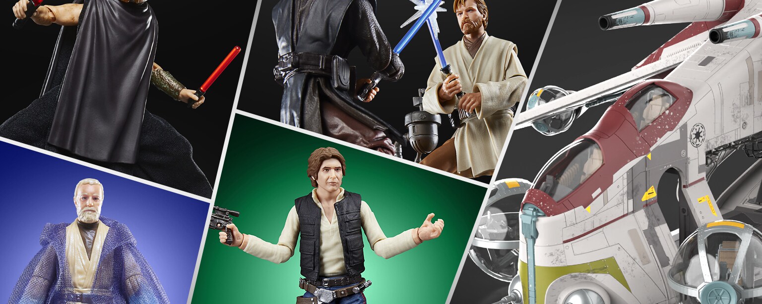A collage of Hasbro Star Wars products