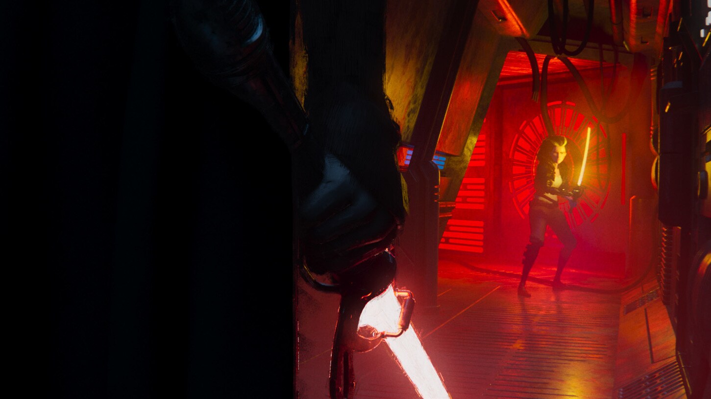 The Sith Master ignites his lightsaber, dragging it through the base. He attacks, and Lola powers...