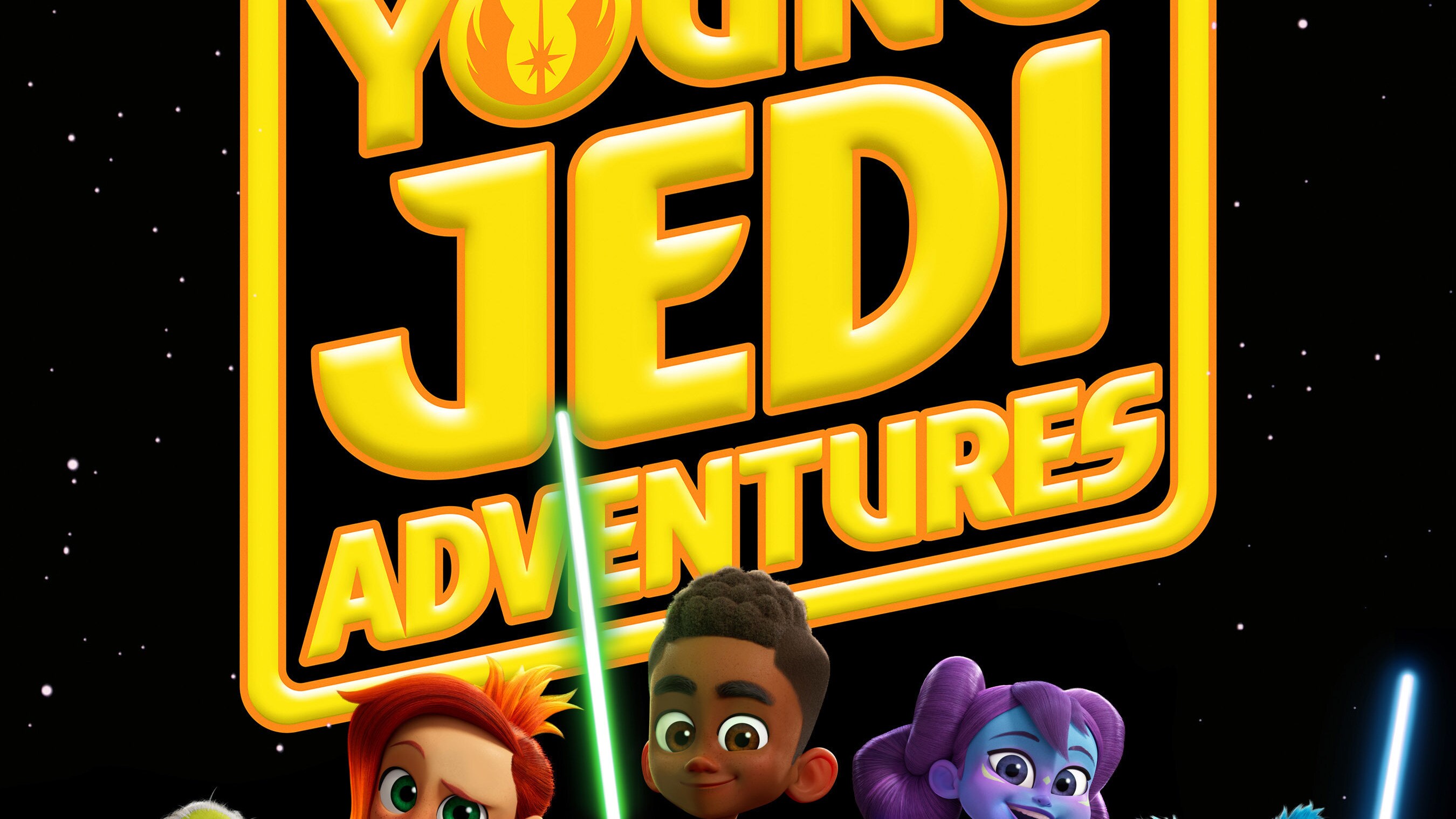 Star Wars: Young Jedi Adventures logo with characters.