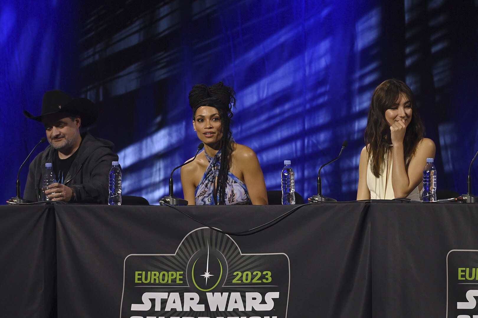 Rosario Dawson speaking at the Ahsoka panel