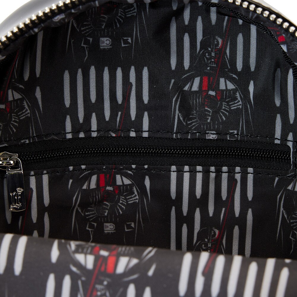 Loungefly's Darth Vader crossbody backpack inside