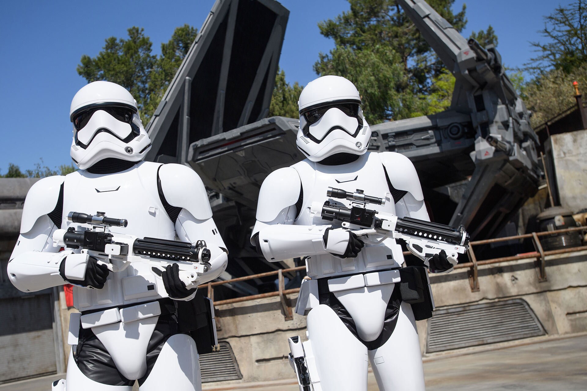 First Order stormtroopers patrol the grounds at Black Spire Outpost.