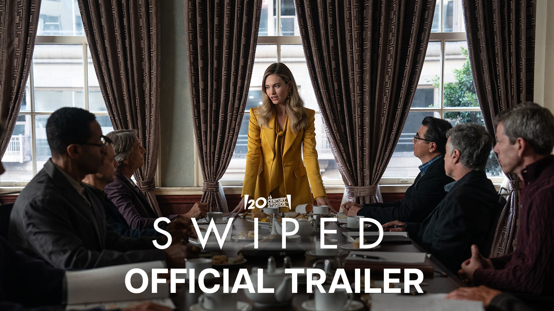 Image of Whitney Wolfe, played by Lily James, from the 20th Century Studios movie "Swiped", debuting exclusively in the US on Hulu September 19.