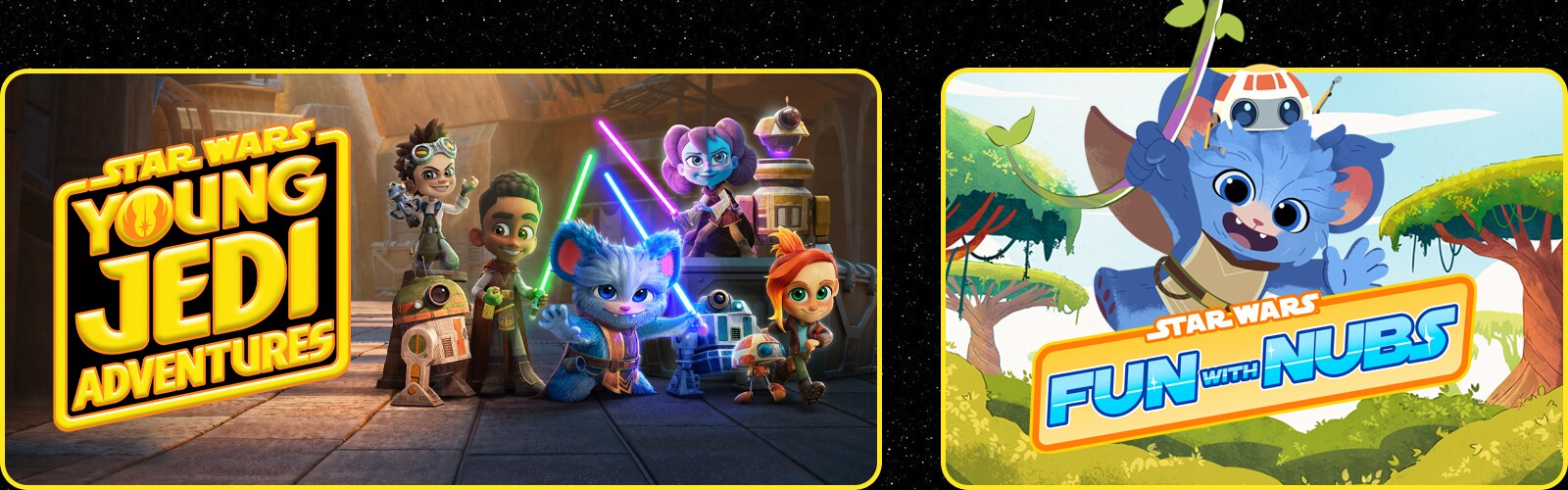 Young Jedi Adventures Season 3 and Fun with Nubs key art and logos